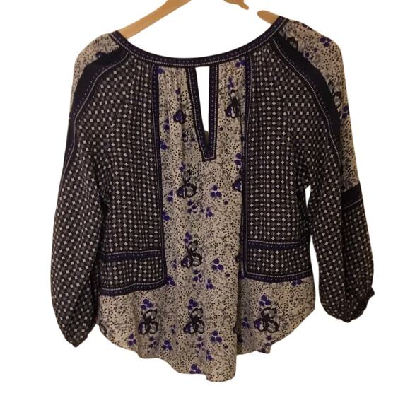 Rebecca Taylor blue White floral silk BoHo 3/4 sleeve Blouse/Top sz 4 - Picture 5 of 7
